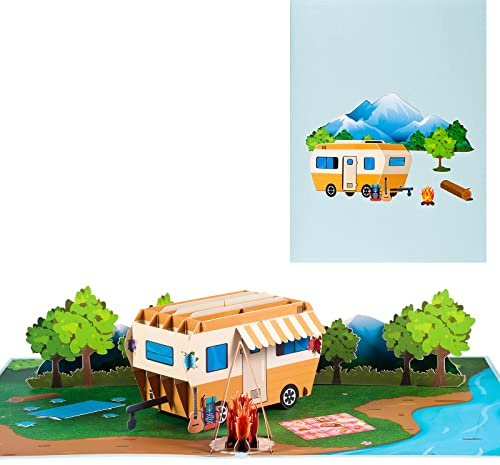 3D Geburtstagskarte,Pop-up Caravan Reisekarte für Urlaub,Camping,Picknick und Ausflüge,Gutschein für Urlaubsreise