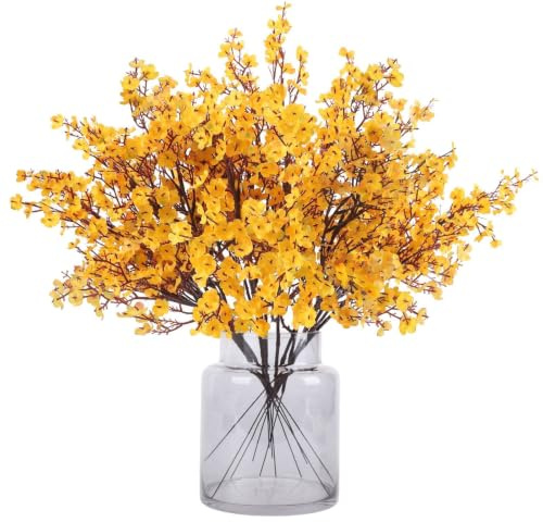 N&T NIETING Gypsophila Artificial Flowers, 12Pcs Baby Breath Artificial Flowers Real Touch Fake Flowers for DIY Wedding Bouquet Party Table Centerpieces Flower Arrangements Home Autumn Decor(Yellow)