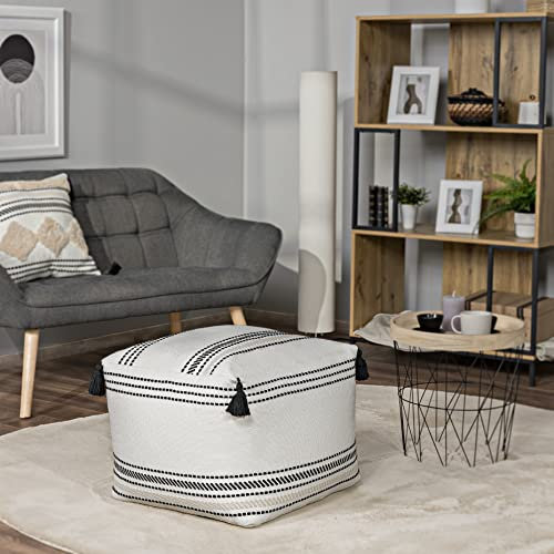 Paco Home In- & Outdoor Sitzsack Sessel Wohnzimmer Sitzkissen Hocker Sitzhocker Bodenkissen Fußhocker Pouf Ohne Füllung, Farbe:Schwarz - Weiß, Größe:50x50x40