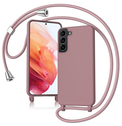 Keteen Handyband Hülle für Samsung Galaxy S21 Handyhülle mit Band, Slim Silikon S21 hülle mit Abnehmbar Kordel, Stossfest Bumper Cover zum Umhängen Necklace Handyhülle für Samsung Galaxy S21-Pink