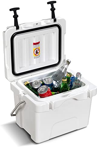 COSTWAY Nevera Portátil de 15 L, Nevera Playa Resistente con Mango, Tapón de Drenaje y 2 Portavasos, Retención de Hielo de 3-5 Días para Alimentos y Bebidas, Ideal para Acampar, Pescar (Blanco)