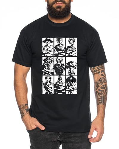 Ruffy Team - Herren T-Shirt Straw Hat Luffy Zoro One Monkey D. Pirat Ace Piece Goku Anime Ruffy, Größe:XL, Farbe:Schwarz