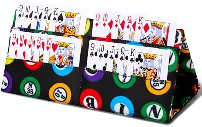 FOKDUVB Playing Card Holder for Bridge Canasta Poker Games Bingo Ticket Holder for Pull Tabs Gambling Tickets Bingo Accessories for Players Card Game Stuff Supplies for Adults (Black, Bingo Theme)