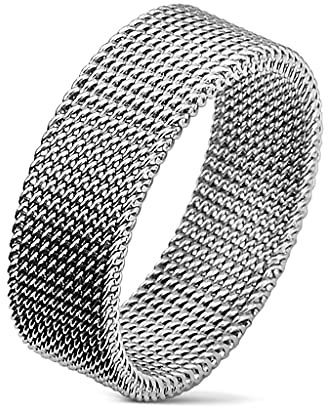 Paula & Fritz® Ring Damen Silber Edelstahl-Gewebe 316L Chirurgenstahl Größe 52 (16,6) 8-mm breit Damenring Herrenring Partnerring Flexibel Stretch-Ring