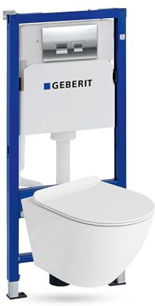 Lavita Duofix Basic Vorwandelement + Wand Tiefspül WC Sofi Slim Weiß Spülrandlos + WC Sitz + Bedienplatte Delta 25 Verchromt Knopf Komplettset Unterputz Spülkasten Toilette Komplett Sett WC