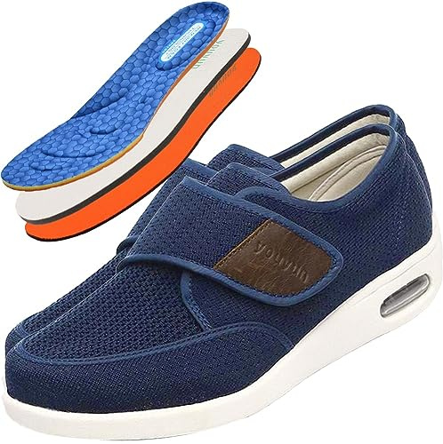 Möge Herren Slip On Schuhe, Orthopädischer Schuh Herren Diabetiker Schuhe Herren Extra Weit Hausschuhe Senioren Herren (Color : Blue, Size : 43 EU)