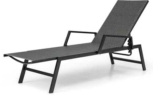 COSTWAY Sonnenliege Rattan, Gartenliege mit Verstellbarer Rückenlehne und Armlehnen, Terrassenliege bis 150 kg belastbar, Liegestuhl für Garten, Terrasse, Pool