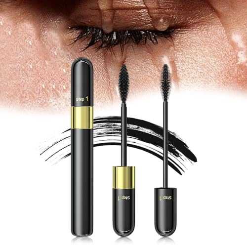 Langanhaltende Curling Mascara, 2024 Neuest 2in1 Wasserfeste Wimperntusche Schwarz, Volumen und Verlängerung 2in1 Curling Mascara für Extrem Lange Wimpern Lang Anhaltend Not Blooming (Schwarz)