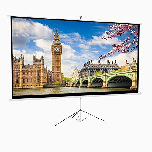 INMOZATA 120 Projector Screen, 16:9 HD Projector Screens Pull Down with Stand, Portable Projector with Tripod Stand Movie Screen for Garden Office Home Cinema Party Indoor Outdoor