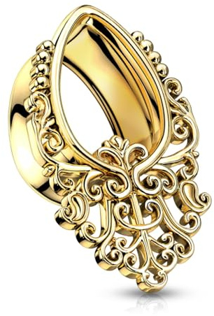 Treuheld® GoldenerTropfen Flesh Tunnel mit Verzierung
