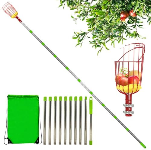 Apfelpflücker,4M Lange Stangen-Obstpflückmaschine,mit Schützen Drehkorb und Teleskopgriff,Kirschpflücker mit Schaumstoff-Pads, Obstpflücker zum Pflücken von Pfirsich, Mango, Apfel, Birne