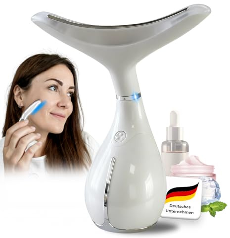 Beauty Deluxe Ultraschall Anti-Aging Gesichts- & Halsmassagegerät mit 3-fach Lichttherapie | Faltenreduktion & Hautstraffung, entspannende Lymphdrainage, Face Lifting Gerät für Gesicht & Dekolleté