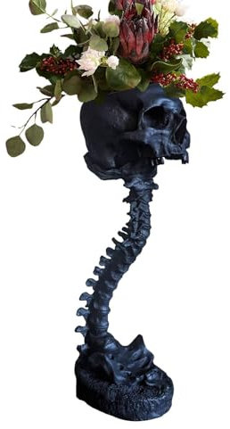GOBIWM Maceta de calavera con soporte de columna vertebral, macetas de calavera hechas de resina, decoración de calavera de Halloween para suculentas, plantas de casa y esqueleto de flores, decoración