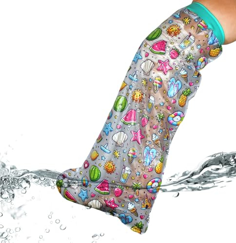 DOJA Barcelona | Protector Escayola para Pierna | 760mm x 355mm | Funda Impermeable de PVC Con Cierre de Silicona | Cubre Escayola Pierna Niño o Adolescente | Resistente al Agua Para Ducha o Piscina