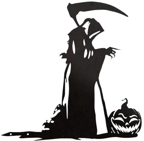 Statua della morte in piedi con falce, cartello in piedi con la falce della morte, Pali da giardino in metallo horror di Halloween, per cabine fotografiche di Halloween per scrivania/casa/so