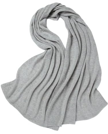 Damen 100 Kaschmir-Schal, Herbst- und Winterschal, verdickter Schal, 60 x 200 cm, 160 g, Hellgrau 9, One size