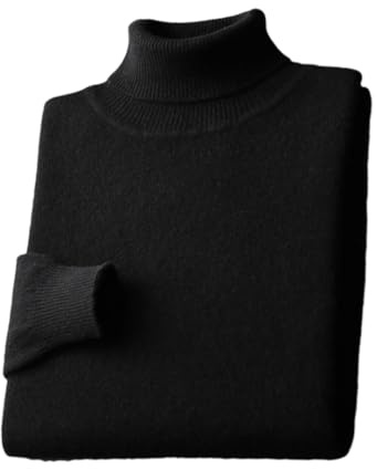 ERFMFKL Pull à col roulé en laine mérinos douce et classique pour homme - Chaud avec nervures