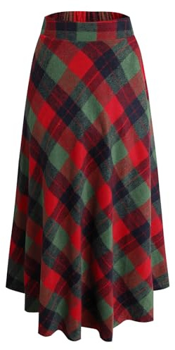 Lång rutig damkjol för vintern, hög midja, ull, maxikjolar resårmidja, vintage, elegant, utsvängd, A-linjeformad, plisserade kjolar, fritid, fest S-3XL, XL