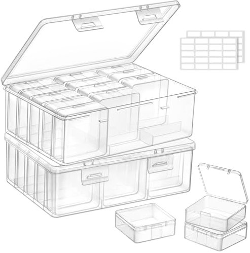 Lifewit Kleine Sortierbox mit kippsicherem Trennboden, 32 Teilige (5,36 x 5,36 x 2cm) Kunststoff Klar Mini Aufbewahrungsbox mit Fächern, Sortierkasten für Kleinteile, Perlen, Kunsthandwerk, Schmuck