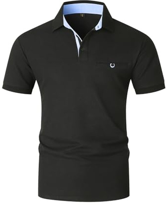 KUNJLELP Herren Poloshirt Kurzarm,100% Baumwolle,Sommer Slim Fit Sports Golf Polohemd Blau Patchwork Kragen T-Shirt M-3XL