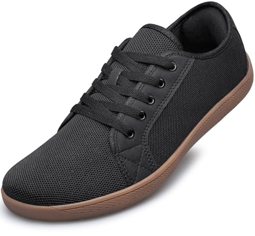 PQKDM Mens Womens Wide Barefoot Trainers Outdoor Unisex Trail Running Minimalist Walking Shoes Zero Drop Sole Lightweight and Breathable Black Size 10.5