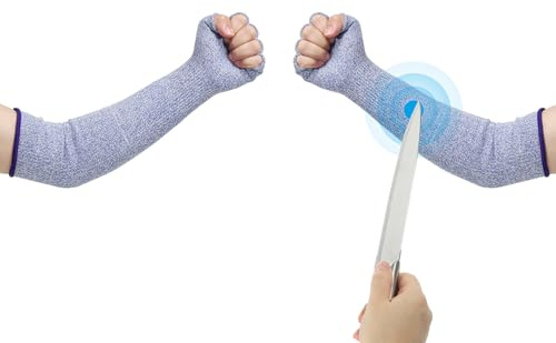 PATIKIL Manicotti resistenti al taglio da 50,8 cm con impugnature per dita, maniche protettive per avambraccio, livello 5, protezioni di sicurezza per braccia per pelle sottile e lividi, blu