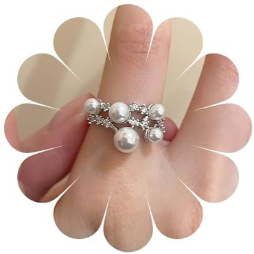 Cybche Vintage Perla Cristallo Anello Dito Aperto Argento Cavo Regolabile Cz Nocca Anello Scintillante Matrimonio Cluster Perla Strass Gioielli Per Le Donne