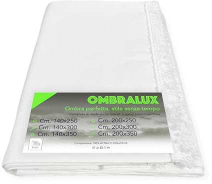 Tenda da Sole Ombralux Bianco Unito - Acrilico Dralon® tinta Unita - Occhielli Acciaio, Made in Italy - Cm. 200 x 250