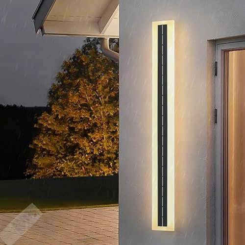 GZZBMY Solarlampen für Außen Lange Villa Wandleuchte IP65 Wasserdicht LED Wandlampen mit Fernbedienung 3000K/4000K/6500K Aluminium Aussen Innen Gärten Terrassen Schlafzimmer (Warmes Licht,30cm)