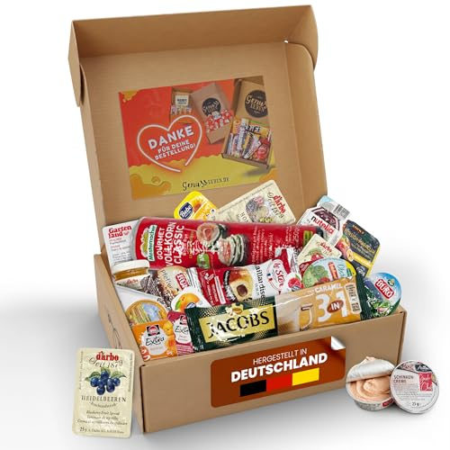 Genussleben® Frühstücksbox 800g – Brot Kaffee Marmelade Honig Wurst Mix | Ideal für unterwegs | Vielfältiger Mix in Portionsgrößen | Herzhaft & süß kombiniert | Perfekt zum Verschenken