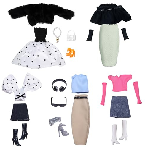 DAVBNM 21PCS Doll Clothes Compatible with Barbie, 11.5 Inch Girl Dolls Fashion Pack, 5 Set Doll Clothes Include Party Gown Plush Set Sequin Outfit Stylish Dress for Girls Gift