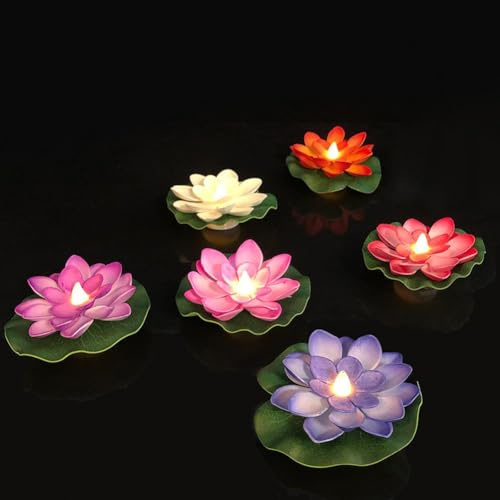 Schwimmende Pool-Lichter, 6 Stück, schwimmende Lotus-Lichter für Teich, Solar-Teich-Lichter, LED, schwimmende Blumenlicht, batteriebetrieben, aktivierte Seerose für Gartenteich-Dekoration
