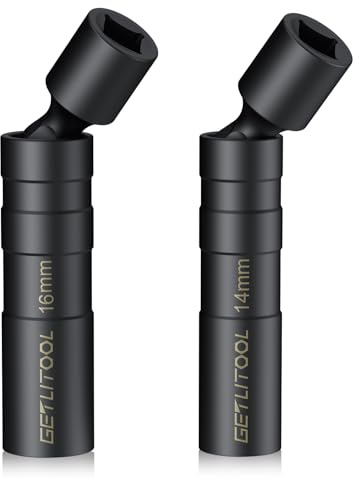 GETLITOOL 2PCS Clés Bougies 14/16 Mm Longueur 10 Cm avec Embout Carré 3/8, 2 Douilles Dodécagonales pour Bougies De Préchauffage Auto en Cvr, Clé Magnétique Pivotante à 360° pour Retirer Les Bougies