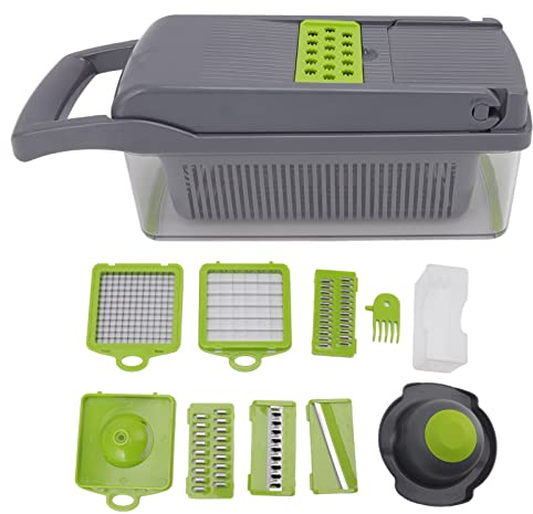 Vegetable Fruit Chopper Onion Chopper with Container Innovative Design Stainless Steel Blades Multi Function Kitchen Gadget for Home Cooking Easy to Clean Gray