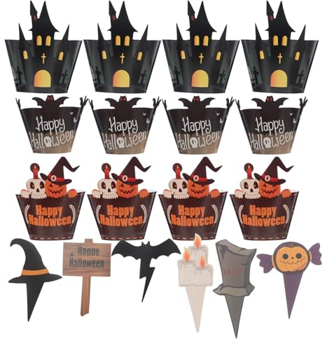 Halloween Cupcake Dekoration Toppers：48 Stück Halloween Cake Wrapper Mit Cupcake Toppern Papier Muffin Wrapper Und Topper FüR Festliche Partys