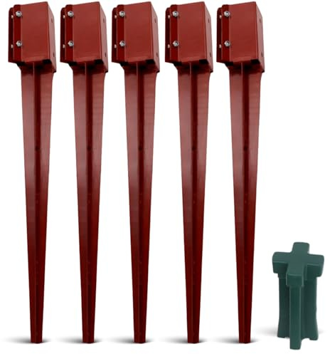 Set of 5 Fence Post Spikes 2.95” x 2.95 x 29.53 (75 x 75 x 750mm) with Driving Tool - Drive Down Metal Spikes with Bracket for Posts, Ground Stakes Holder Support for Fence Post Repair