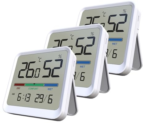 Temtop Hygromètres Thermomètres d'Intérieur Numériques 3PCS - Moniteur de Température et Humidité avec Affichage Heure Date Haute Précision Pour Maison Bureau Chambre Plantes