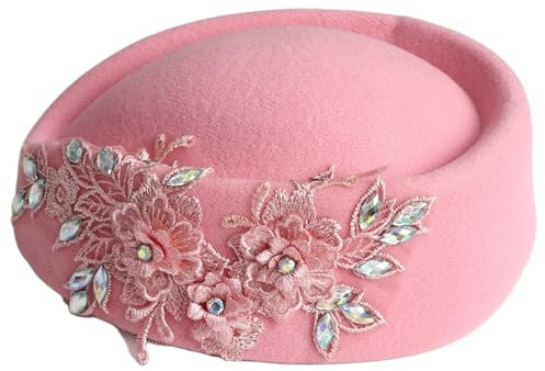 MSemis Damen Pillbox Kirche Derby Hüte Hochzeit Vintage Fascinator Baskenmütze Mit Blume Spitze Applikation Hut