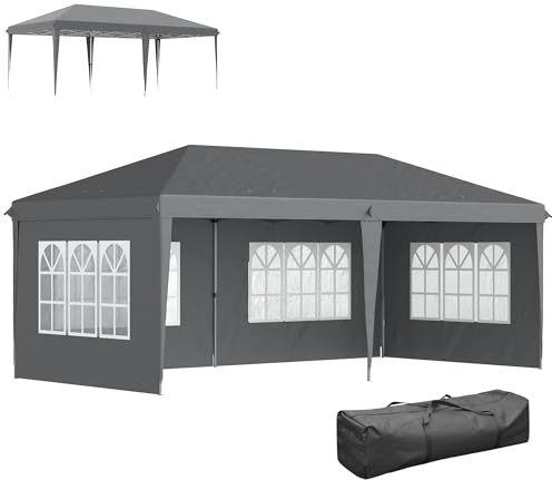 Outsunny Carpa Plegable 6x3 m, Pop-up, con 4 Laterales Desmontables, Cenador de Jardín con 4 Ventanas Visibles y Bolsa de Transporte, Impermeable, Anti-UV, Gazebo para Camping, Fiestas, Exterior, Gris