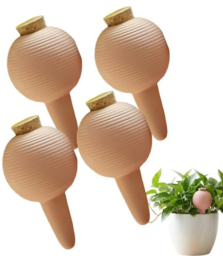 GBKDQQ 4 unidades de riego de conos de arcilla, riego automático de terracota, dispensador de agua de 430 ml con tapón de corcho para plantas de interior, jardineras de balcón