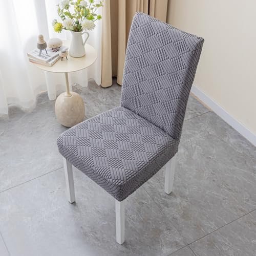 ENEN Stuhlhussen 4er/6er Set, Stretch Stuhlbezug, Hussen für Stühle, Feste Farbe Chair Cover, Stuhlüberzieher, Universal Stuhl Bezug für Hochzeit Hotel Bankett (Grau 02,6 Stück)