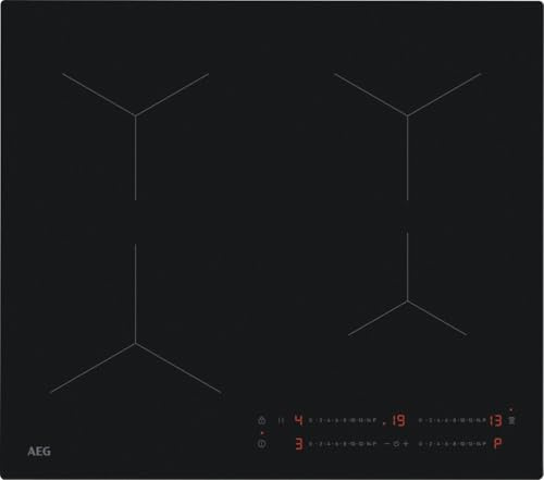AEG 5000 Series Induction Hob, TO64IA00IT, PowerBoost, Direct Touch Controls 1–14, Hob2Hood, SaphirMatt Matt Black, 4 Zones up to 3700W, 580x510 mm, Frameless Square