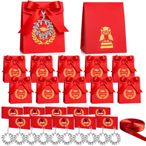 BBTO 50 Sets Scatoline Portaconfetti Laurea 50 Portachiavi Portafortuna 50 Scatoline Portaconfetti 50 Bigliettini Bomboniera 1 Nastro Regalo per Festa Cerimonia Decorazione(Corona d'alloro)