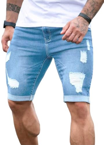 Oanviso Hombre Pantalones Cortos De Jeans Rasgados Verano Pantanlón Corto Skinny Denim Vaqueros Agujero Short de Ajustados Hip Hop Bermudas Shorts Elástico