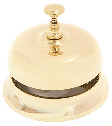 Sonnette de Hotel Laiton Brillant, Cloche de Table, Cloche de Bureau, Objets Laiton CA1.Dimensions : Hauteur Totale 8,5 cm, ø 9,5 cm.
