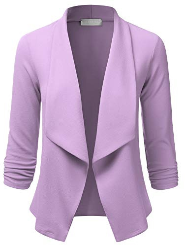 EIMIN Damen 3/4-Ärmel, Blazer, vorne offen, Büro, Arbeit, Cardigan (S-3XL), Eja001_Lavender, S