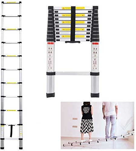 3.2M 10.5ft Extendable Ladders Telescoping Aluminium Portable Compact Loft Ladder Multi-Purpose Roof Work Decoration Lightweight EN131