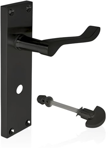 HANDLESTORE Victorian Scroll Bathroom Door Handle Set Matt Black Lever on Backplate with Spindle & Screws