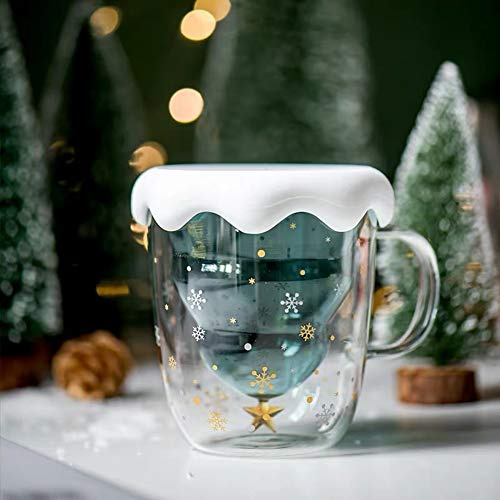 Weihnachtstasse Latte Macchiato Gläser, Doppelwandige Weihnachtsgläser Kaffeetasse Weihnachten Tasse, Weihnachtstassen Set mit Deckel, Weihnachten Geschenk für Frauen Mädchen Freundin Kinder Junge