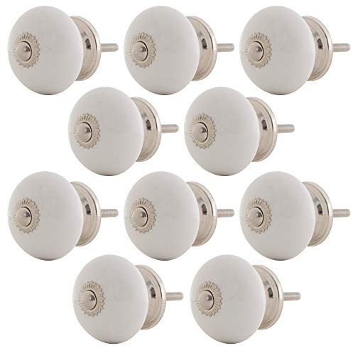 Knober 10 X Weiss | silber Montur aus Edestahl | Möbelknöpfe 40mm Knauf | Türgriff Gewinde metrisch M3